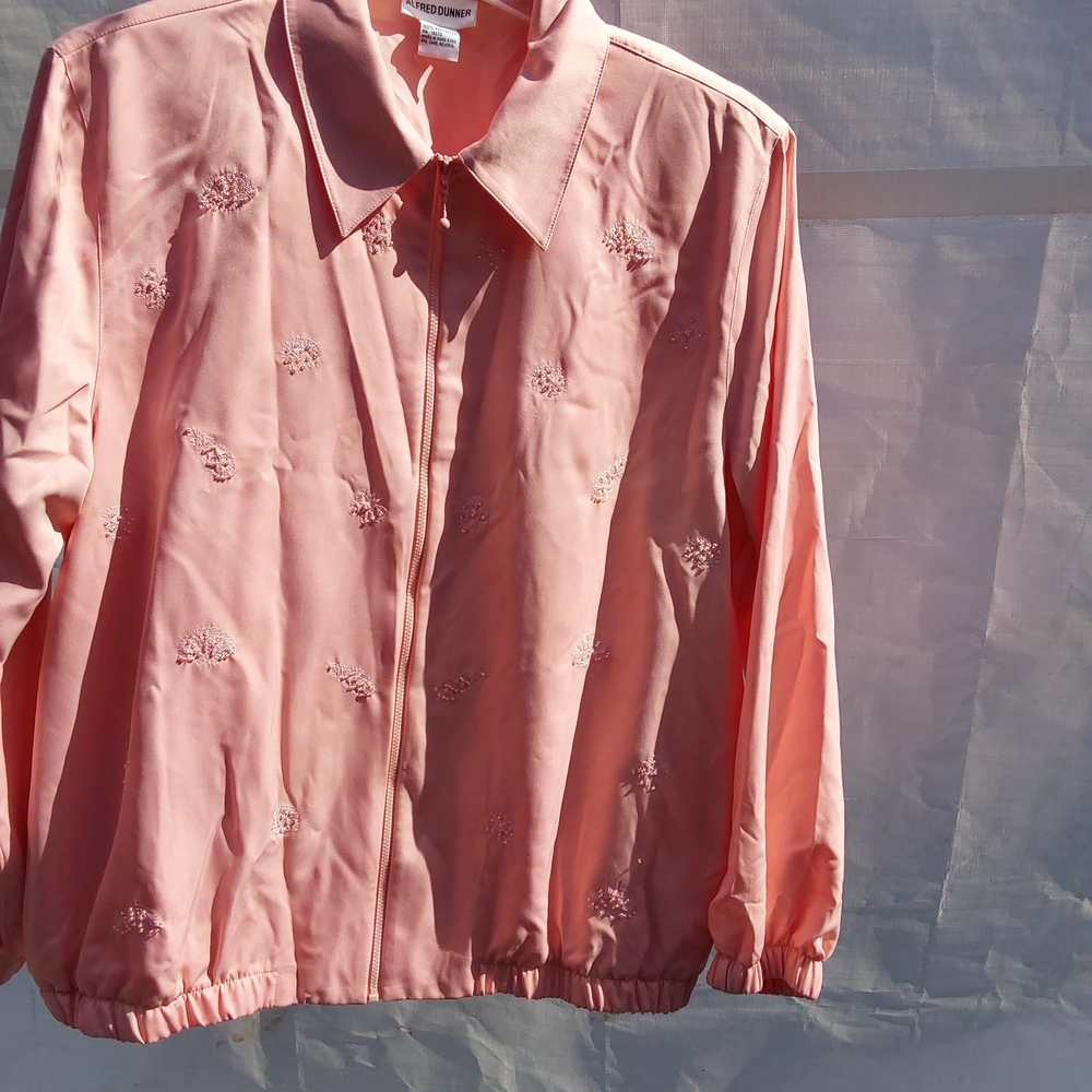 ALFRED DUNNER Light PeachyPink Bomber Jacket with Floral Details